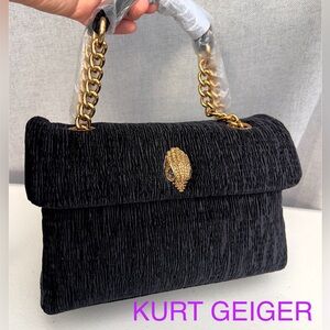 KURT GEIGER Kensington Soft Velvet Crystal Eagle Head convertible bag black